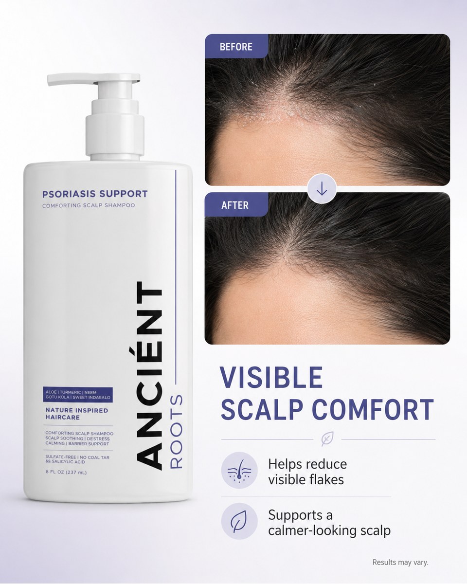 Before & after — from flaky, irritated scalp to a calmer, more comfortable scalp