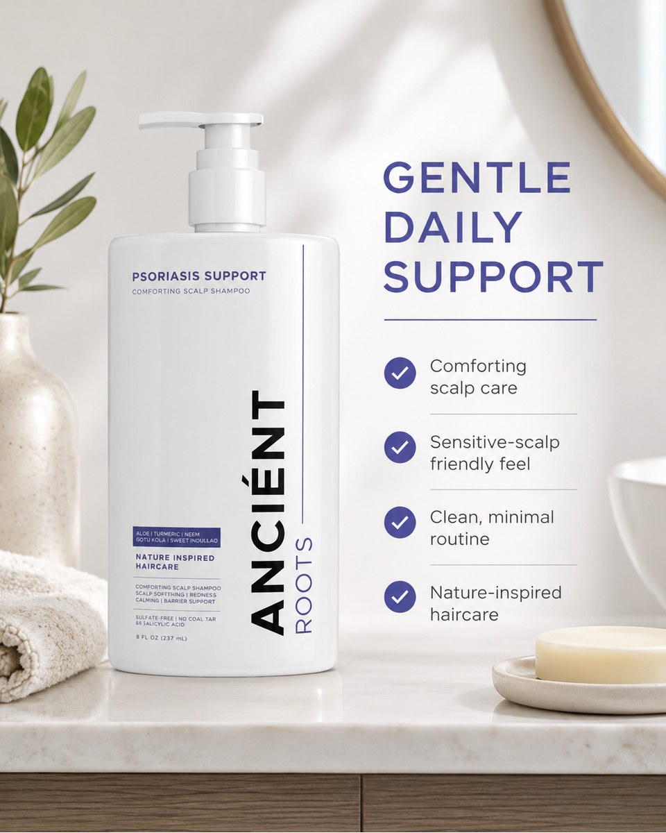 Gentle daily support — comforting scalp care, sensitive-scalp friendly, clean, nature-inspired