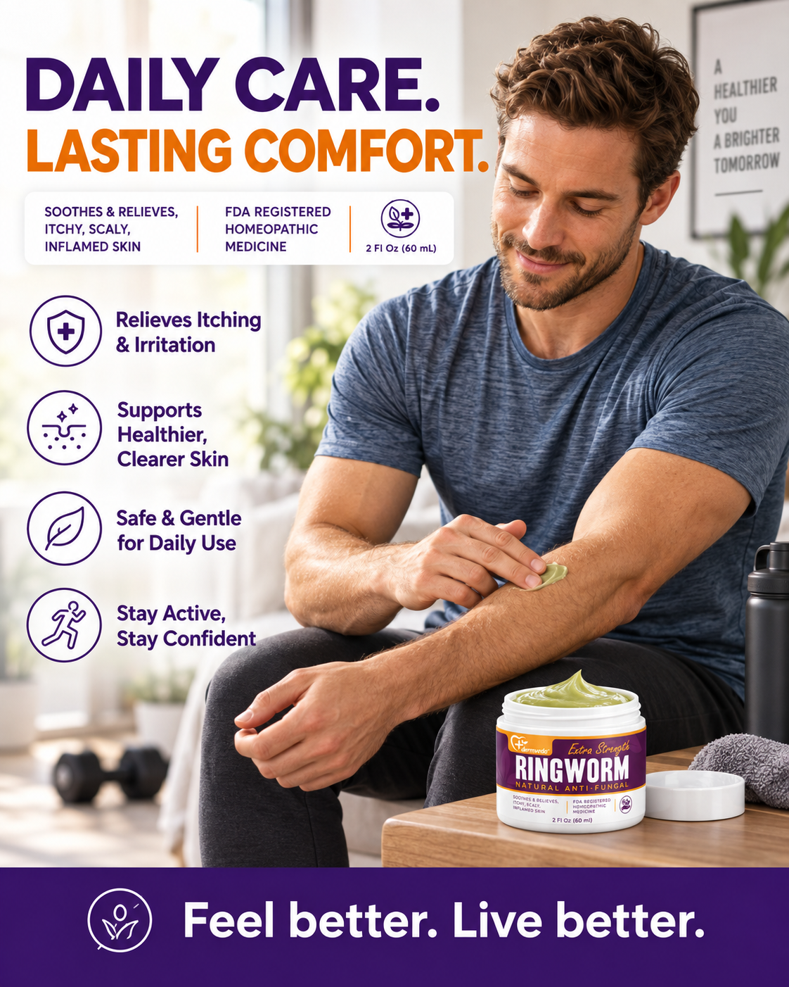 Man using Dermveda Ringworm Cream for visible ringworm relief