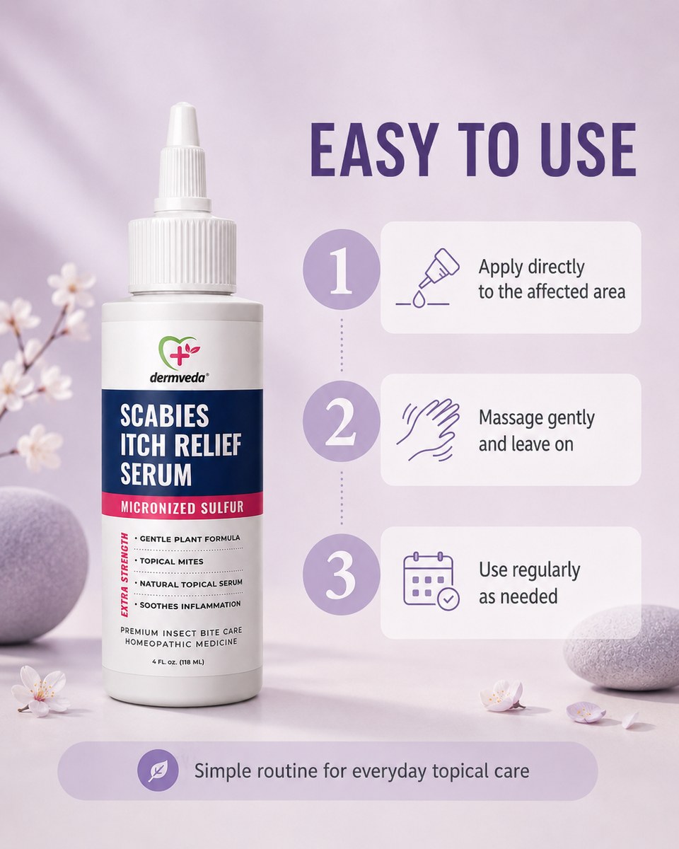 Easy to use — apply directly, massage gently, use regularly for topical scabies itch relief