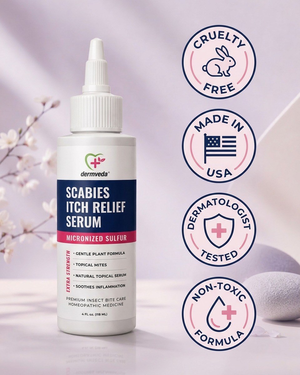 Cruelty free, made in USA, dermatologist tested, non-toxic formula — Dermveda Scabies Itch Relief Serum