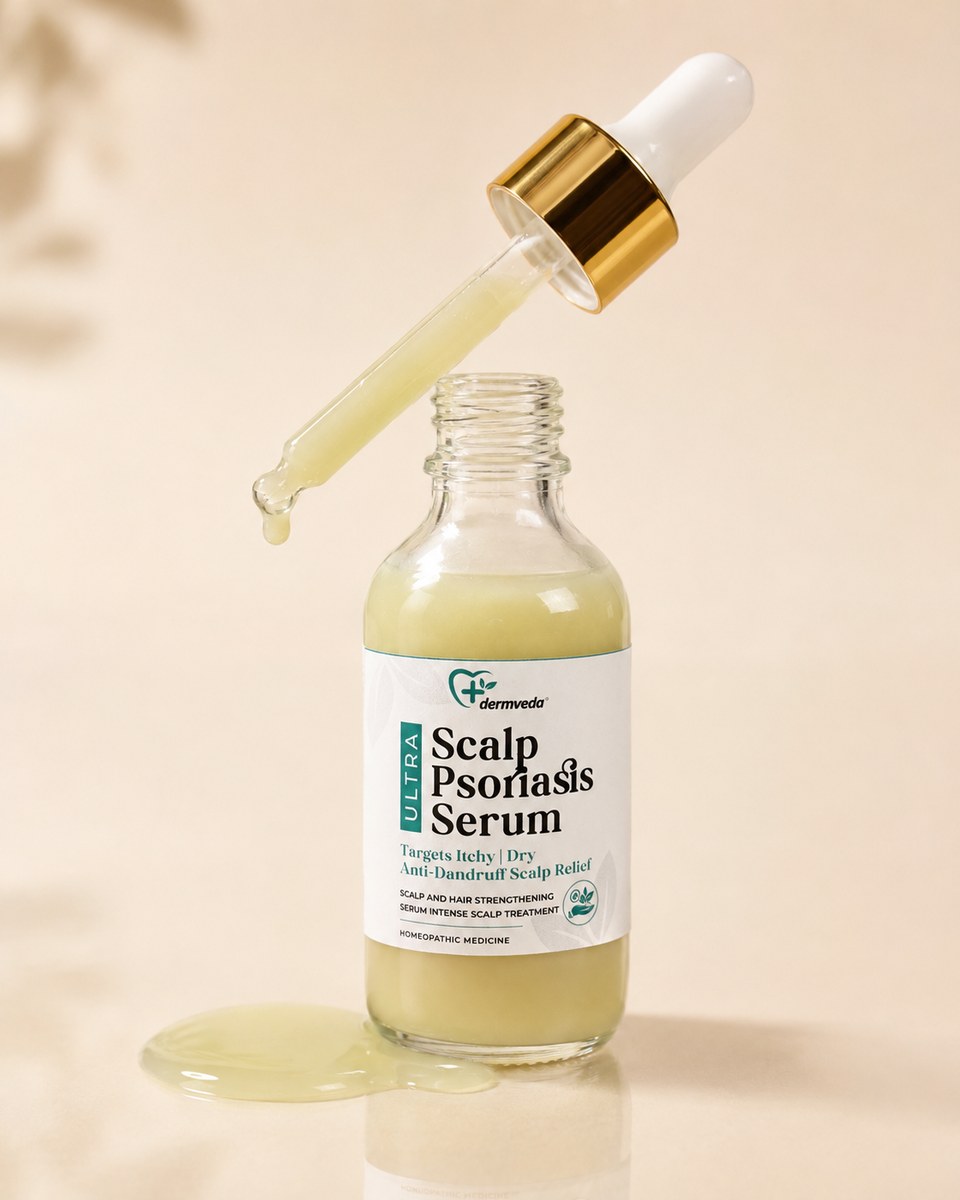 Scalp Psoriasis Serum dropper bottle close-up — precise, mess-free scalp application