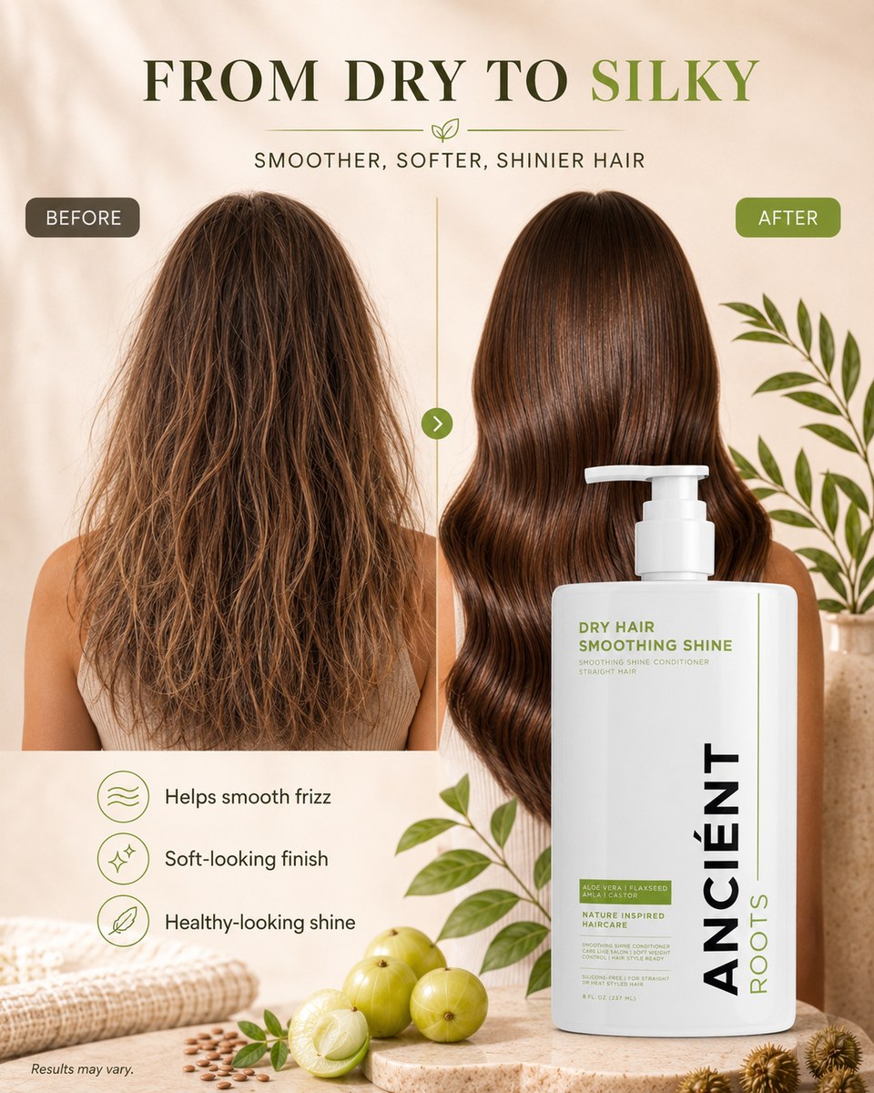 Before & after — from dry frizz to smooth, glossy, straight hair