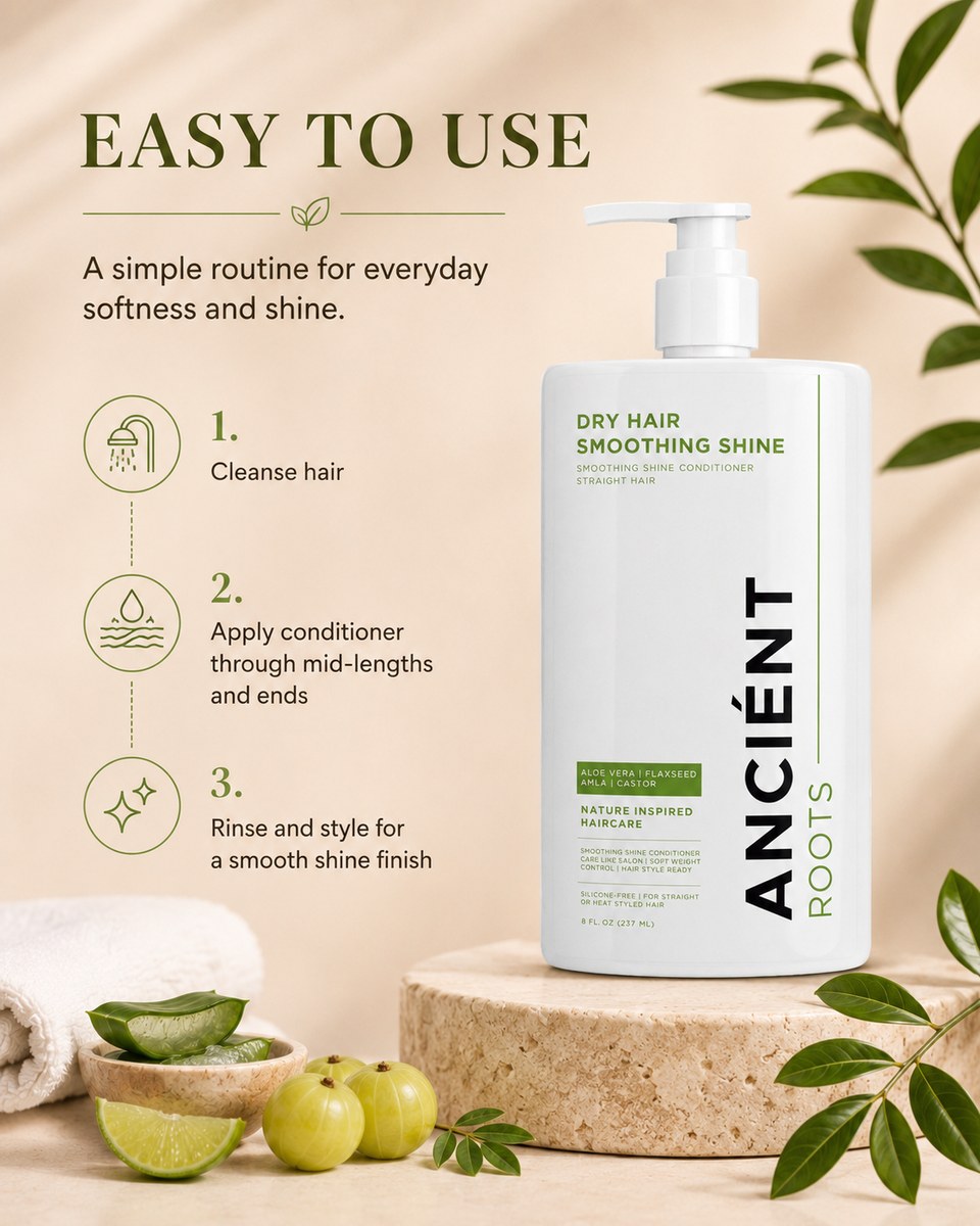 Easy haircare routine — wet, massage & cleanse, rinse for smooth shine