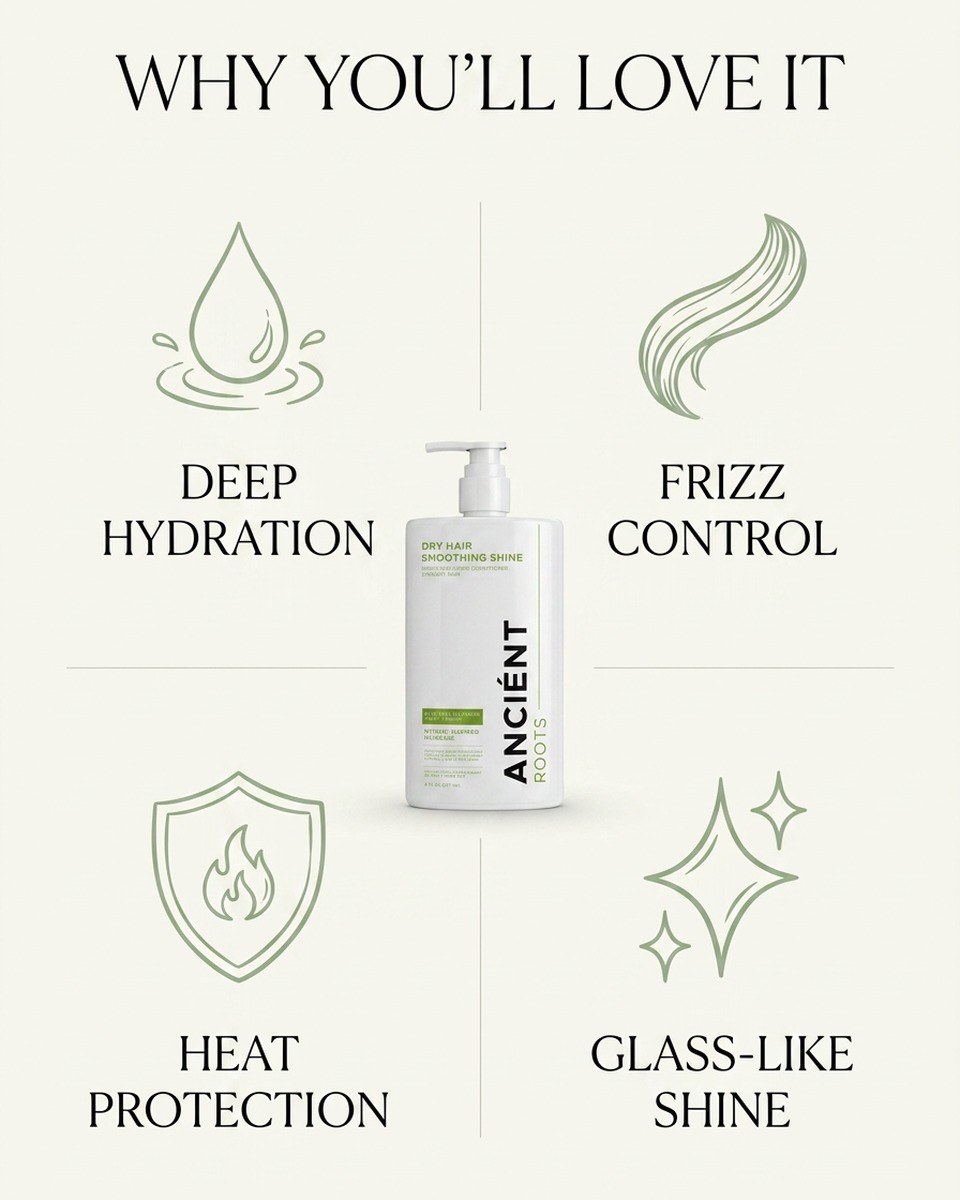 Why you'll love it — glass-like shine, frizz control, heat protection, smoothing repair