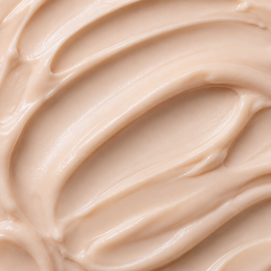 Smooth peach-toned soothing cream texture swept in soft arcs