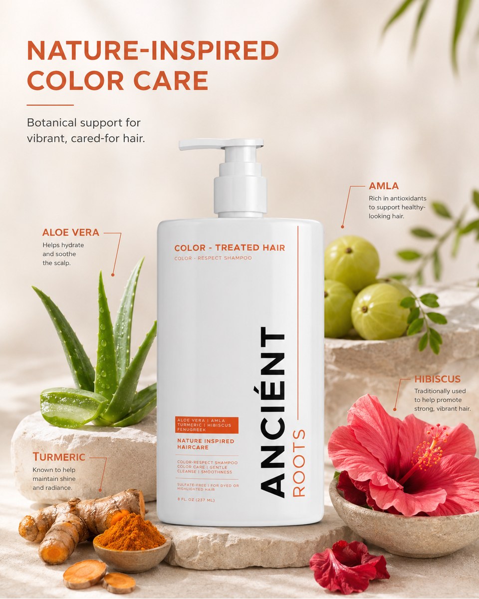Nature-inspired color care — Aloe Vera, Amla, Turmeric, Hibiscus and Fenugreek