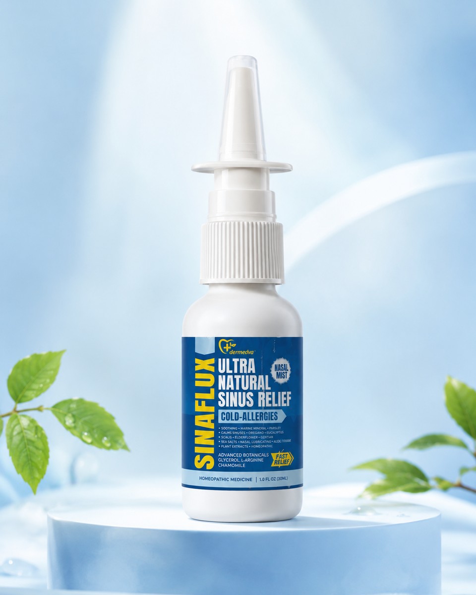 Dermveda SINAFLUX Ultra Natural Sinus Relief nasal mist, 1 fl oz bottle for cold and allergy congestion