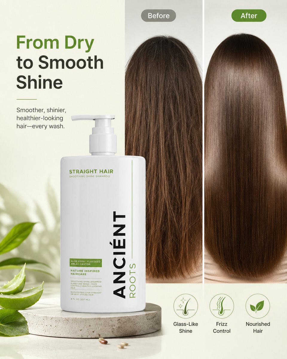 Before & after — from dry frizz to smooth, glossy, straight hair
