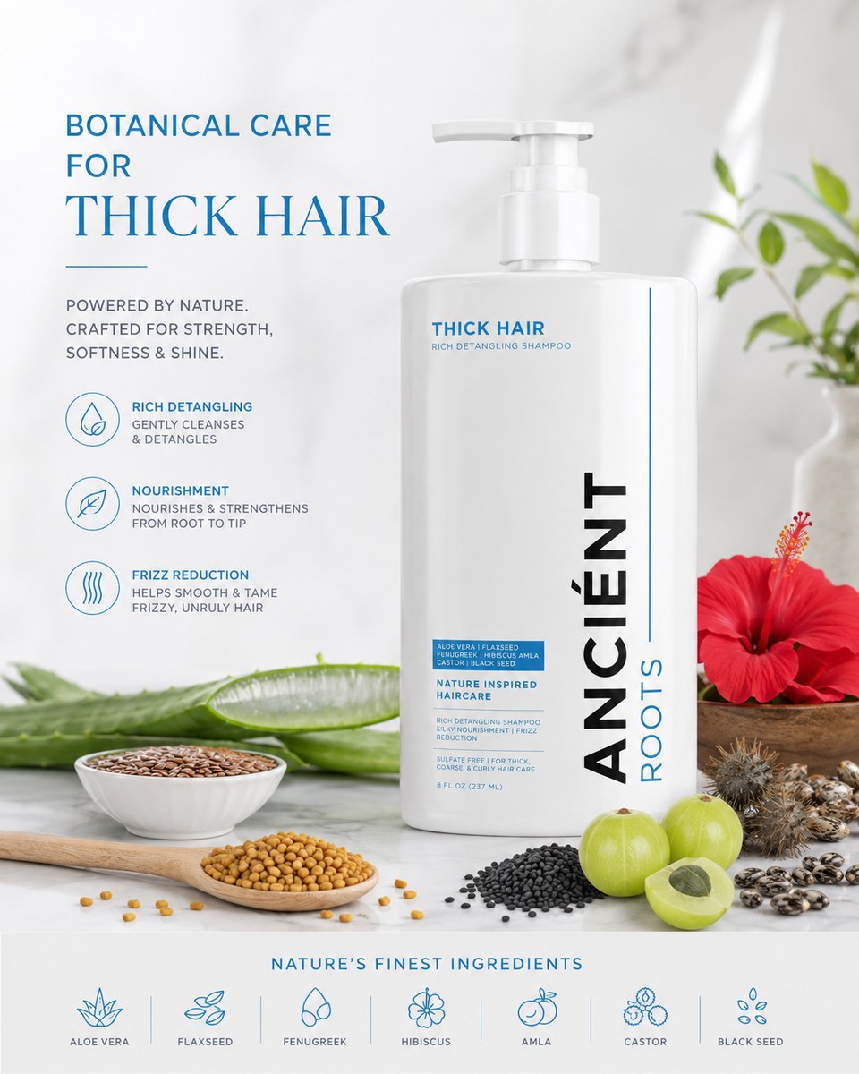 Botanical frizz care with aloe vera, flaxseed, fenugreek, hibiscus, amla, castor and black seed