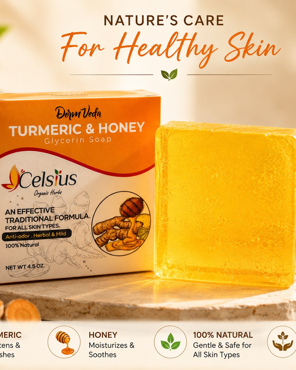 Dermveda Turmeric & Honey Glycerin Soap — handcrafted natural soap with aloe vera