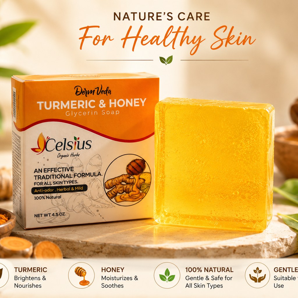 Dermveda Turmeric & Honey Glycerin Soap — handcrafted natural soap with aloe vera