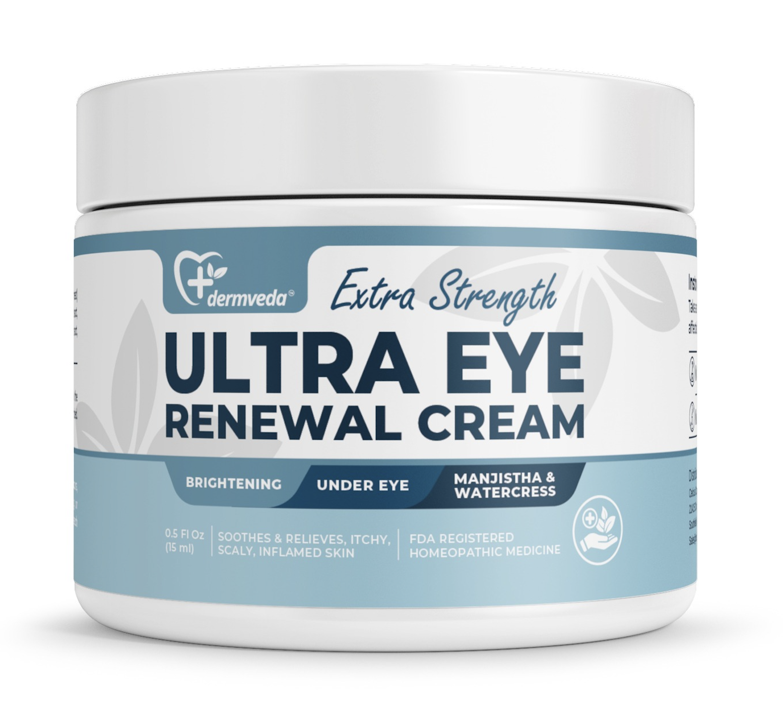 Dermveda Ultra Eye Renewal Cream — 0.5 fl oz jar, brightening eye cream for dark circles with Manjistha and Licorice