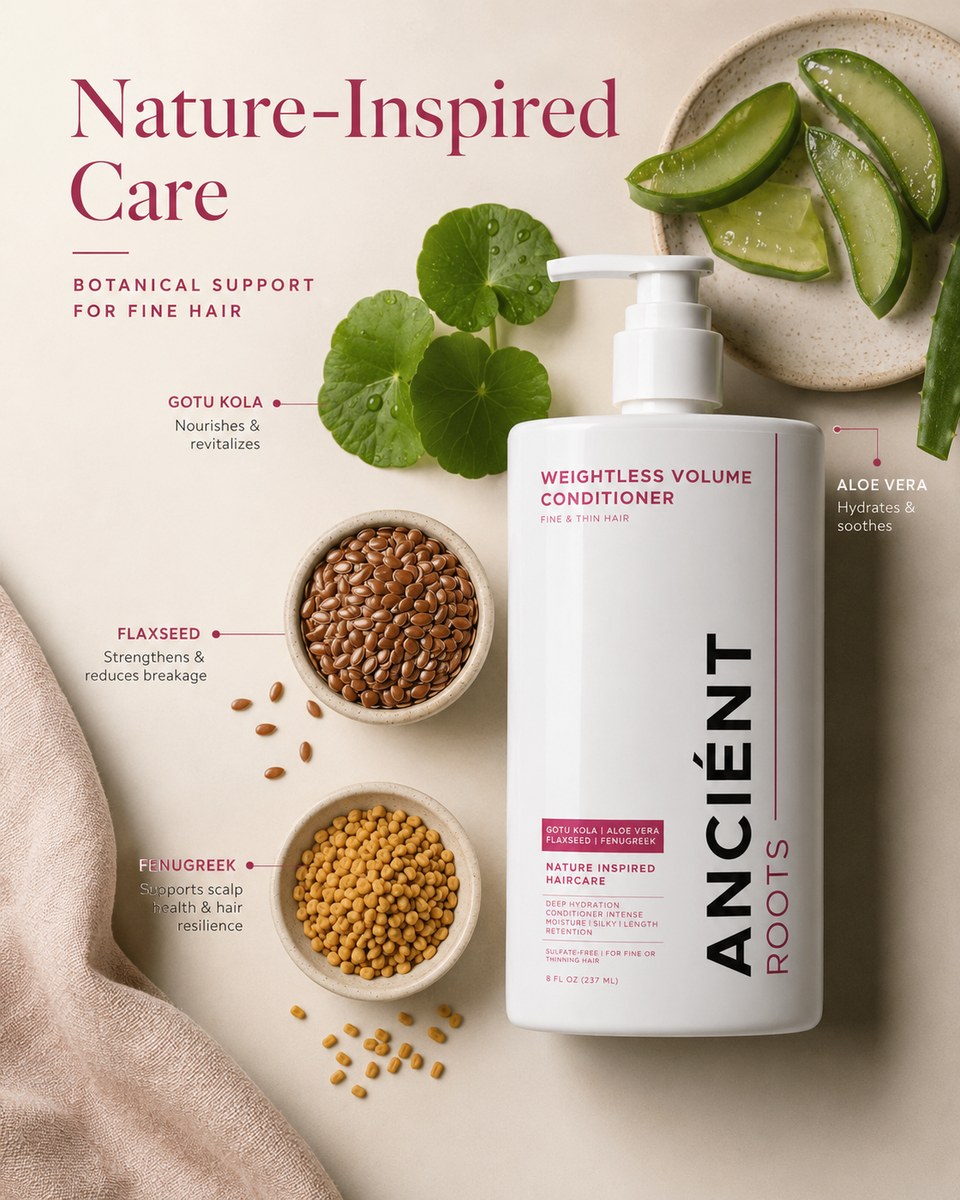 Nature-inspired care — Gotu Kola, Aloe Vera, Flaxseed and Fenugreek for fine hair