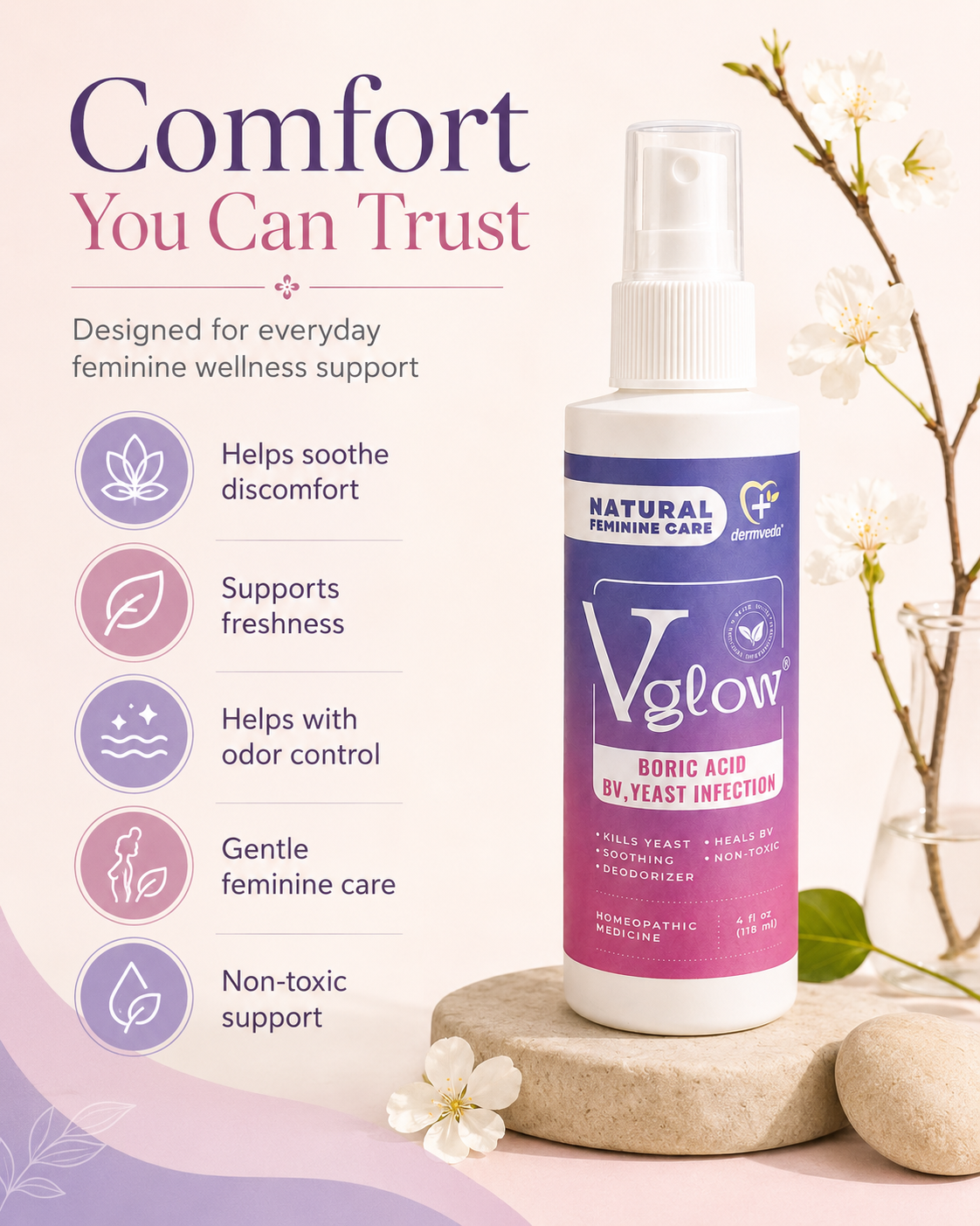 Comfort you can trust — soothes discomfort, supports freshness, helps odor control