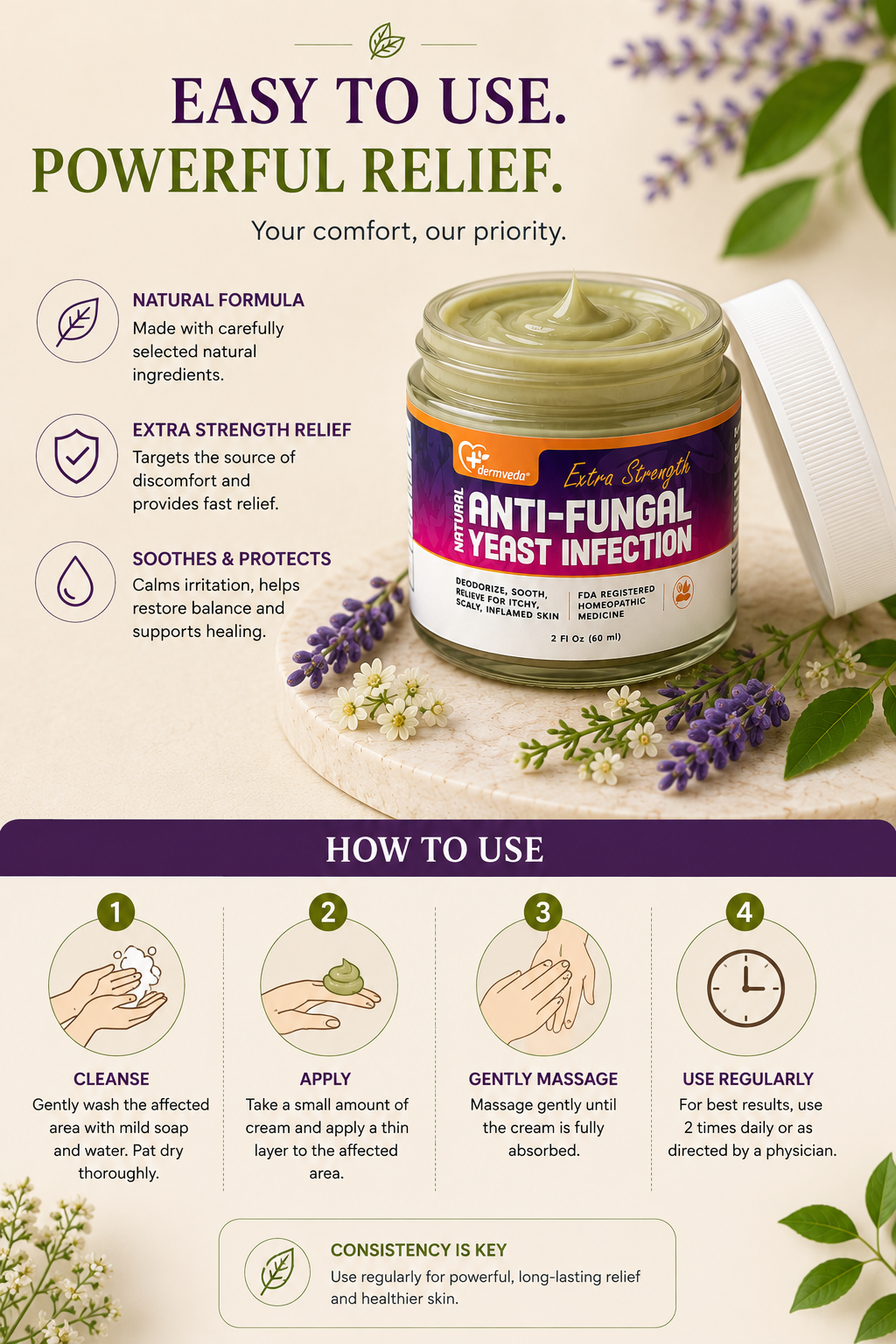 Dermveda Anti-Fungal Yeast Infection Cream — how to apply