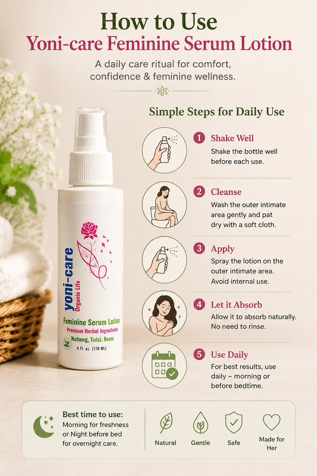 How to use Yoni-care Feminine Serum Lotion — daily care ritual for comfort and confidence
