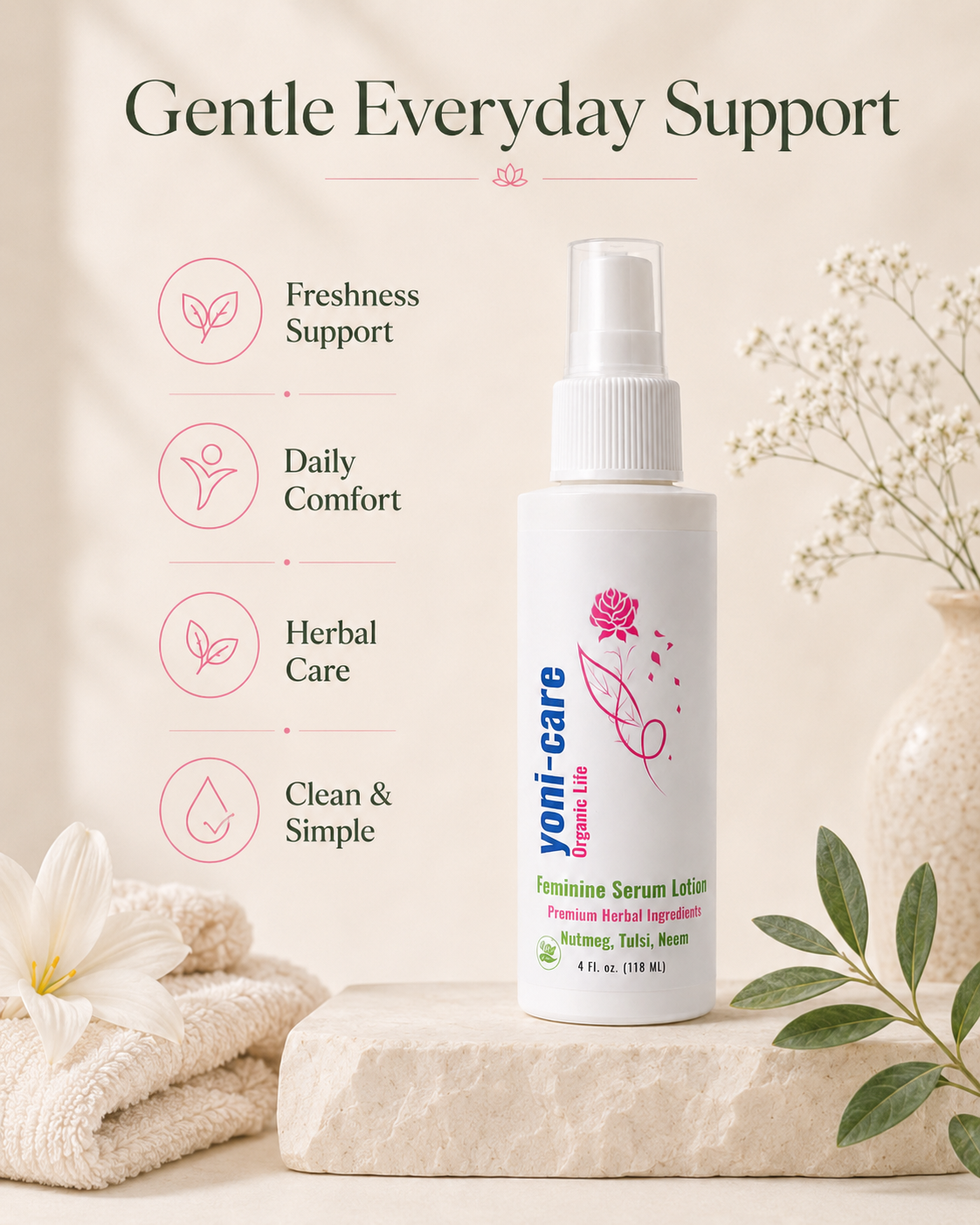 Gentle everyday support — freshness, daily comfort, herbal care, clean & simple