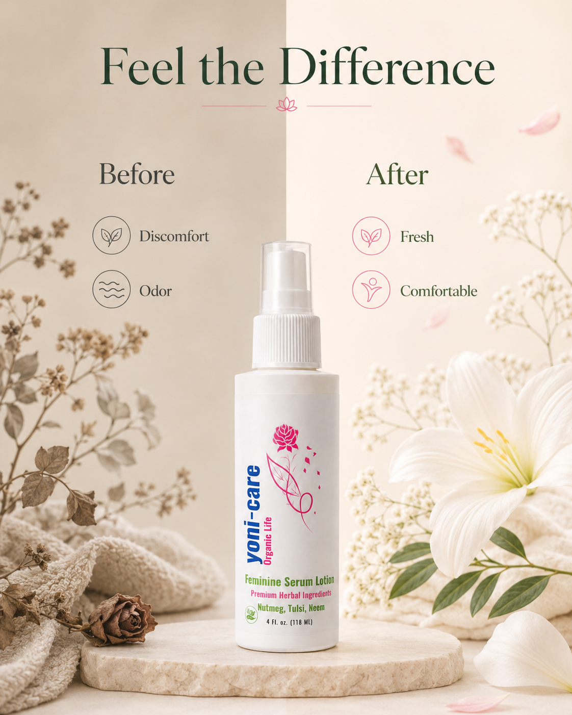 Feel the difference — before and after using Yoni-care Feminine Serum